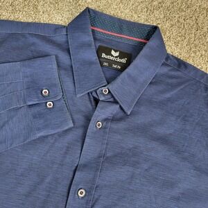 Buttercloth Mens 2XL Tall Fit Blue Static Performance Button Up Long Sleeve